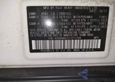 2012 Subaru Outback 2.5I Premium from USA, damaged, VIN 4S4BRBBC5C3211288